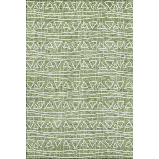 Green And Ivory Geometric Washable Area Rug With UV Protection Photo 1