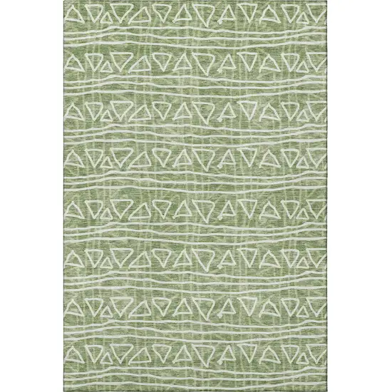 Green And Ivory Geometric Washable Area Rug With UV Protection Photo 4