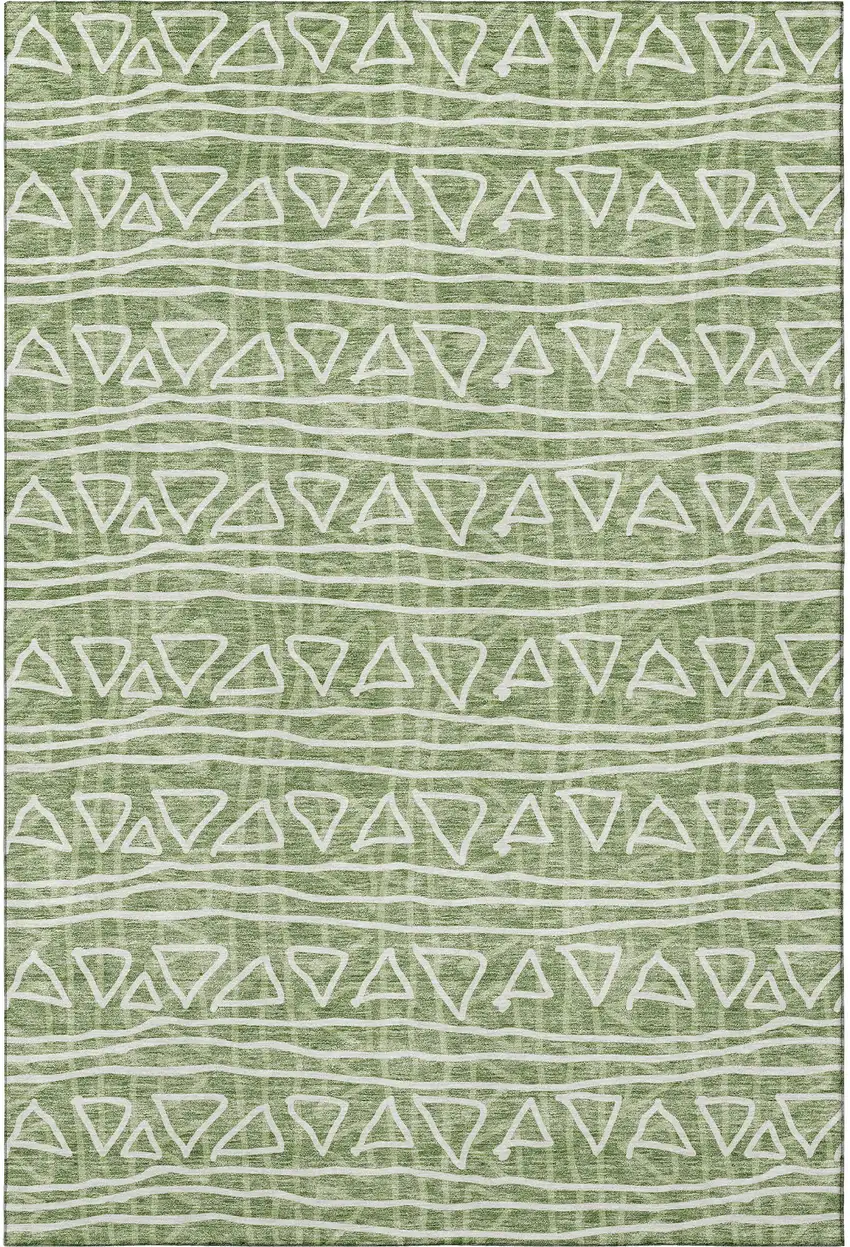 Green And Ivory Geometric Washable Area Rug With UV Protection Photo 4