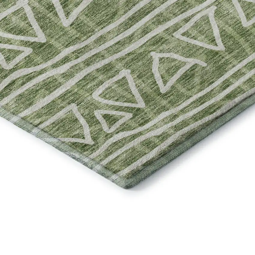 Green And Ivory Geometric Washable Area Rug With UV Protection Photo 8