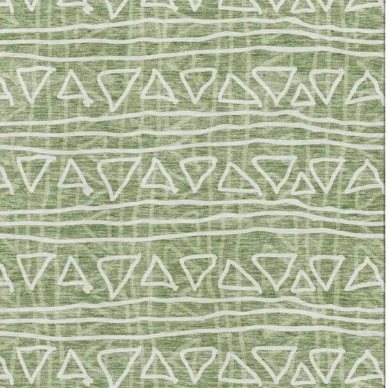 Green And Ivory Geometric Washable Area Rug With UV Protection Photo 3