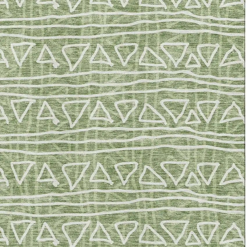 Green And Ivory Geometric Washable Area Rug With UV Protection Photo 3