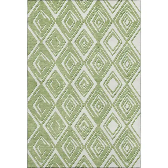 Green And Ivory Geometric Washable Area Rug With UV Protection Photo 1