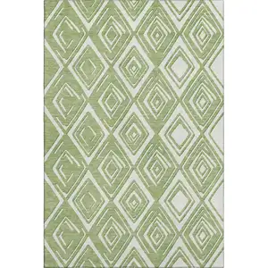 Photo of Green And Ivory Geometric Washable Area Rug With UV Protection