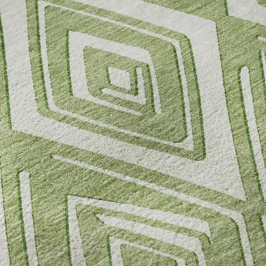 Green And Ivory Geometric Washable Area Rug With UV Protection Photo 8