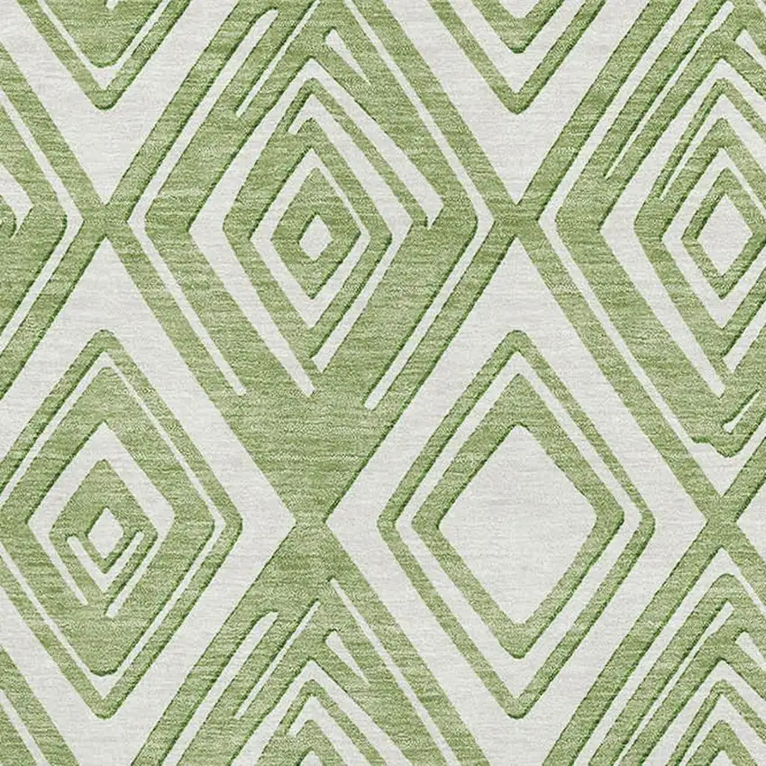 Green And Ivory Geometric Washable Area Rug With UV Protection Photo 3