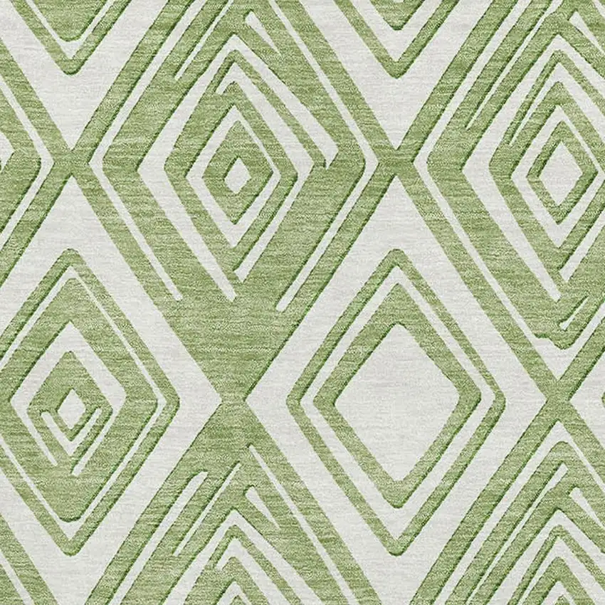 Green And Ivory Geometric Washable Area Rug With UV Protection Photo 4