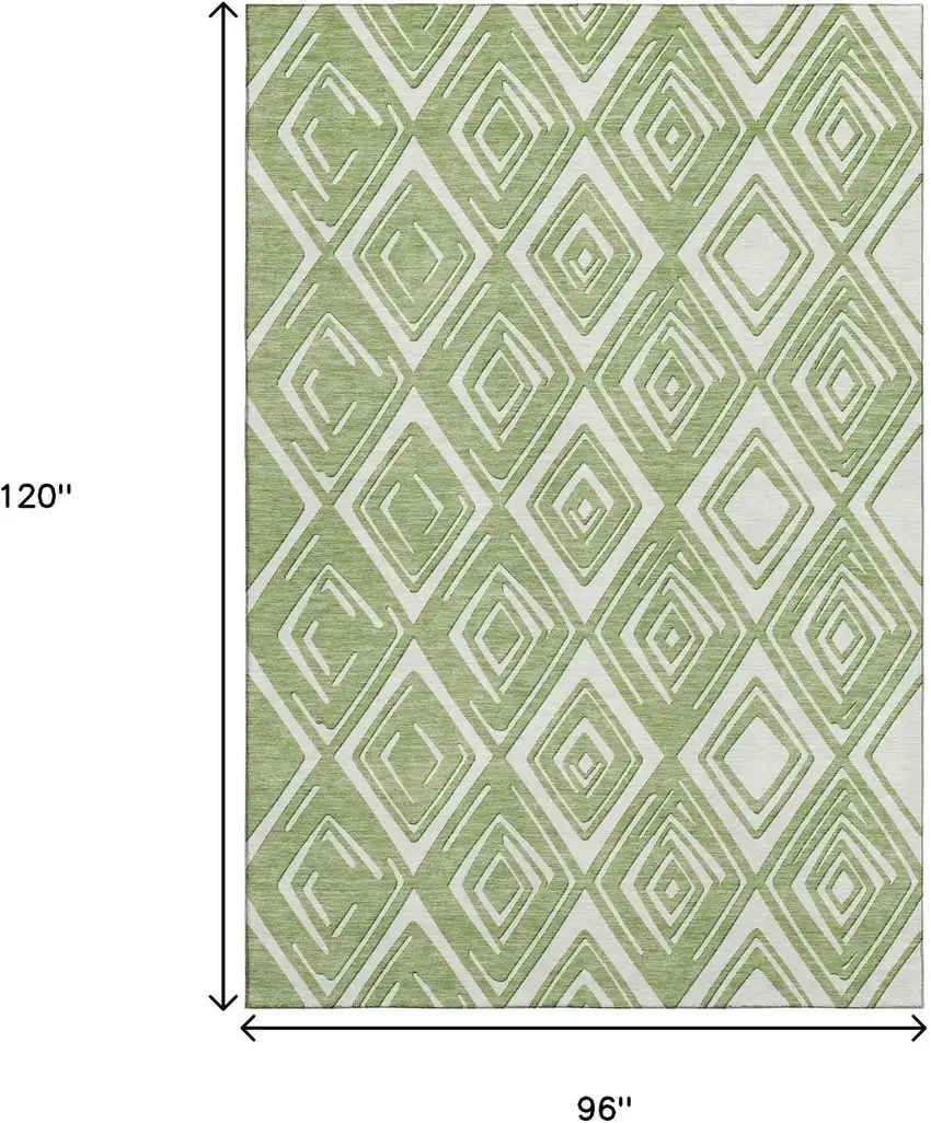 Green And Ivory Geometric Washable Area Rug With UV Protection Photo 3