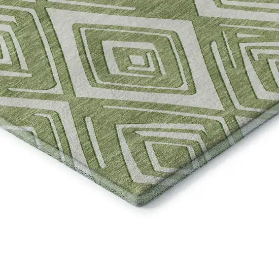 Green And Ivory Geometric Washable Area Rug With UV Protection Photo 9