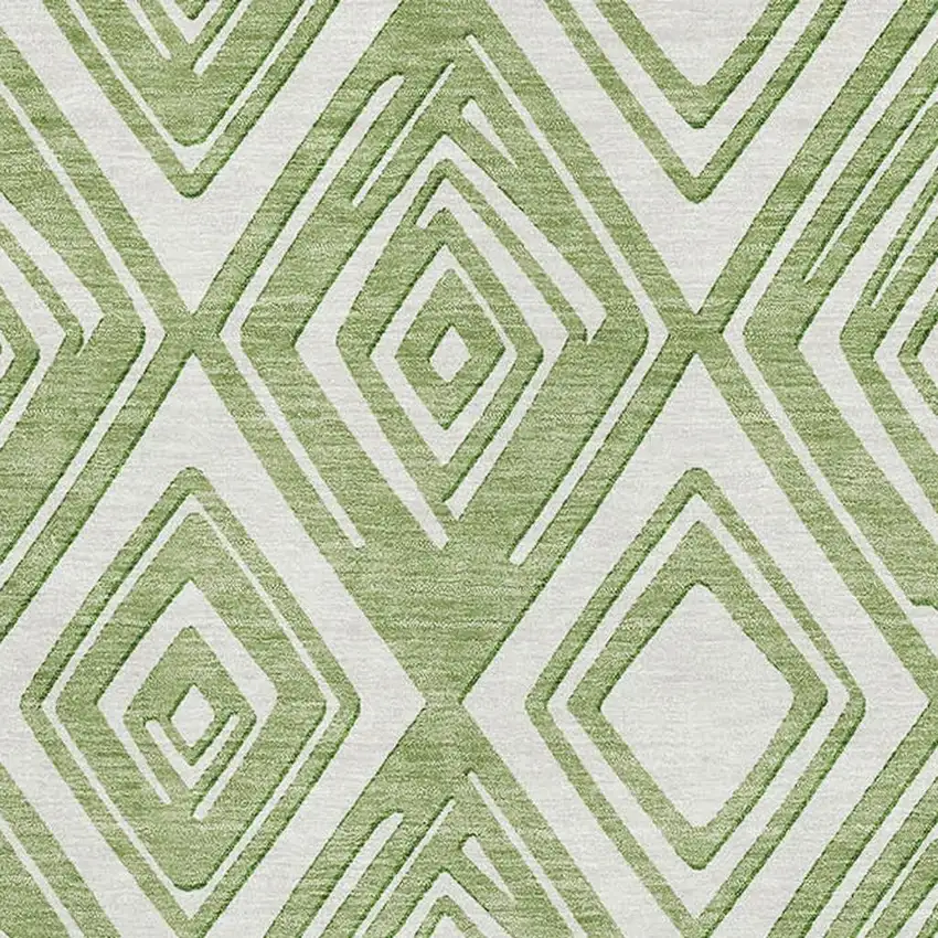 Green And Ivory Geometric Washable Area Rug With UV Protection Photo 4