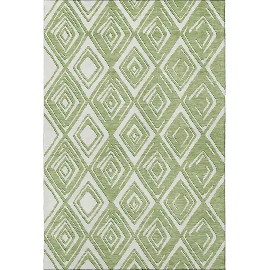 Green And Ivory Geometric Washable Area Rug With UV Protection Photo 5