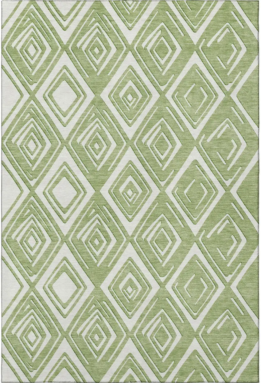 Green And Ivory Geometric Washable Area Rug With UV Protection Photo 5