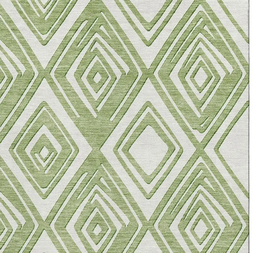 Green And Ivory Geometric Washable Area Rug With UV Protection Photo 4