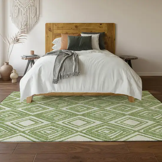 Green And Ivory Geometric Washable Area Rug With UV Protection Photo 7