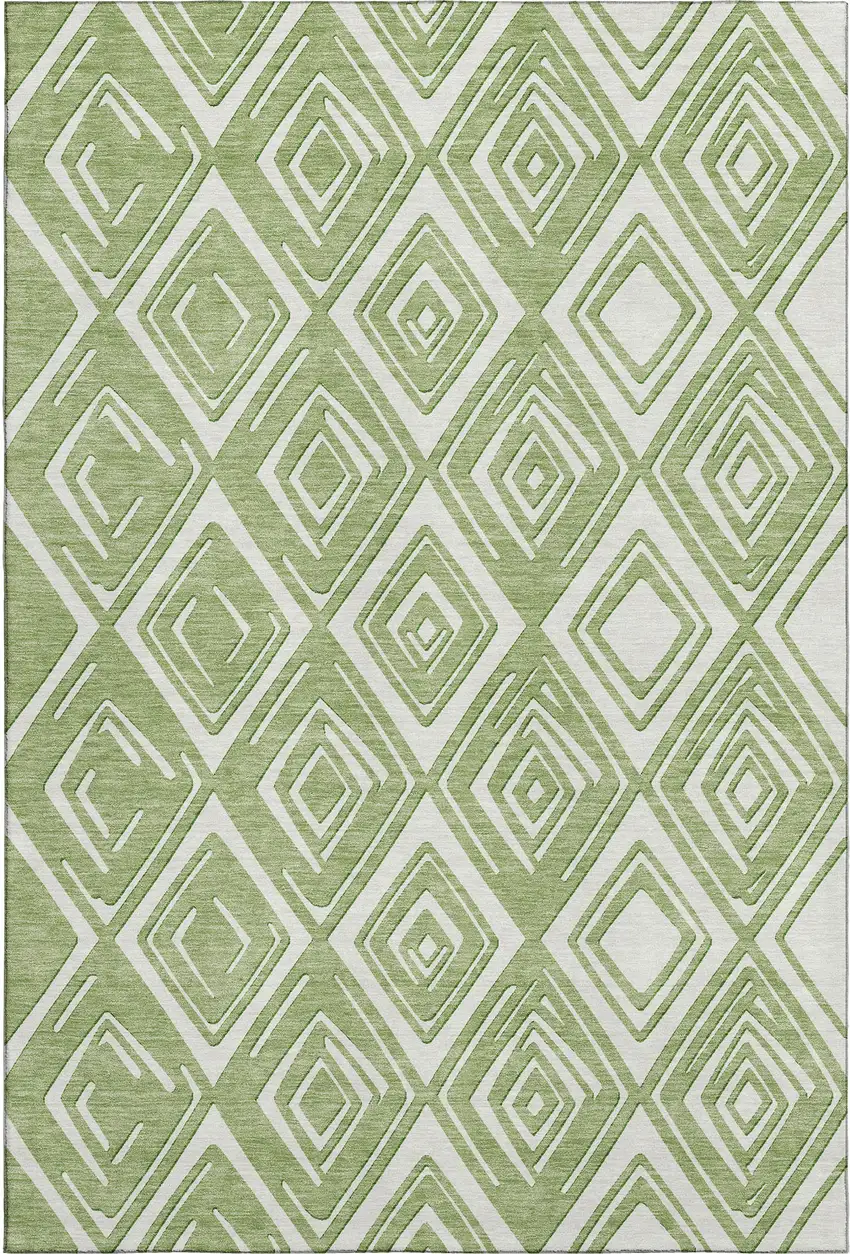 Green And Ivory Geometric Washable Area Rug With UV Protection Photo 2