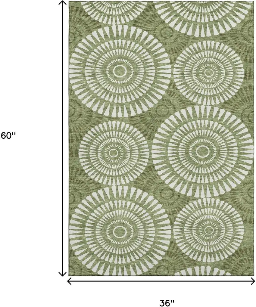 Green And Ivory Geometric Washable Area Rug With UV Protection Photo 3