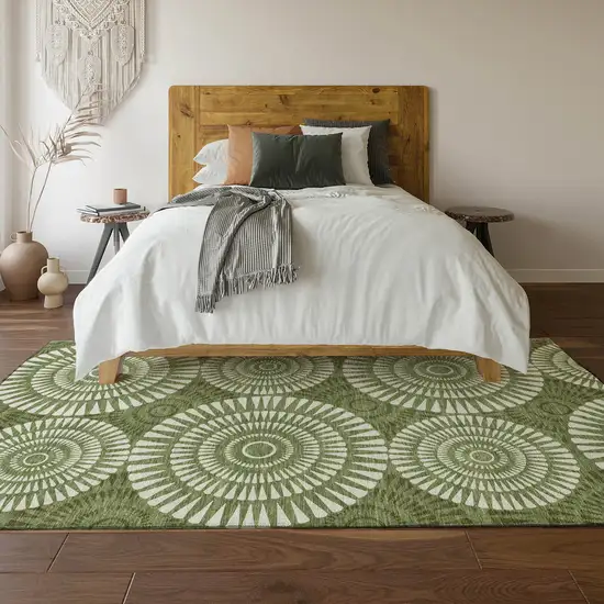 Green And Ivory Geometric Washable Area Rug With UV Protection Photo 6