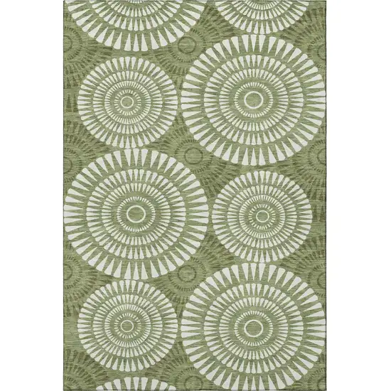 Green And Ivory Geometric Washable Area Rug With UV Protection Photo 4