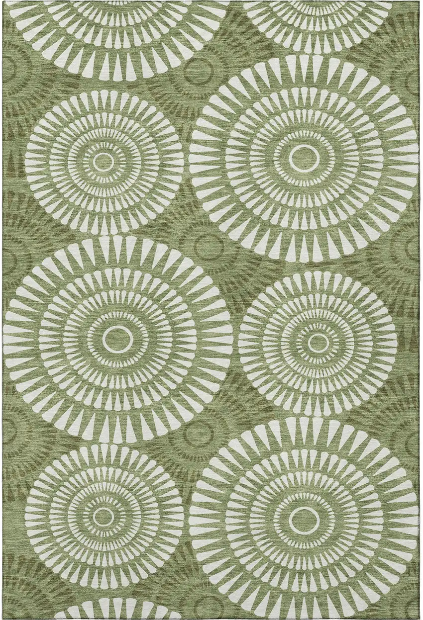 Green And Ivory Geometric Washable Area Rug With UV Protection Photo 4