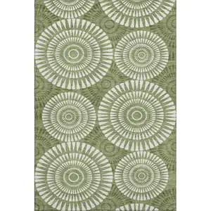 Photo of Green And Ivory Geometric Washable Area Rug With UV Protection