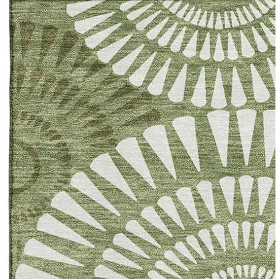 Green And Ivory Geometric Washable Area Rug With UV Protection Photo 3