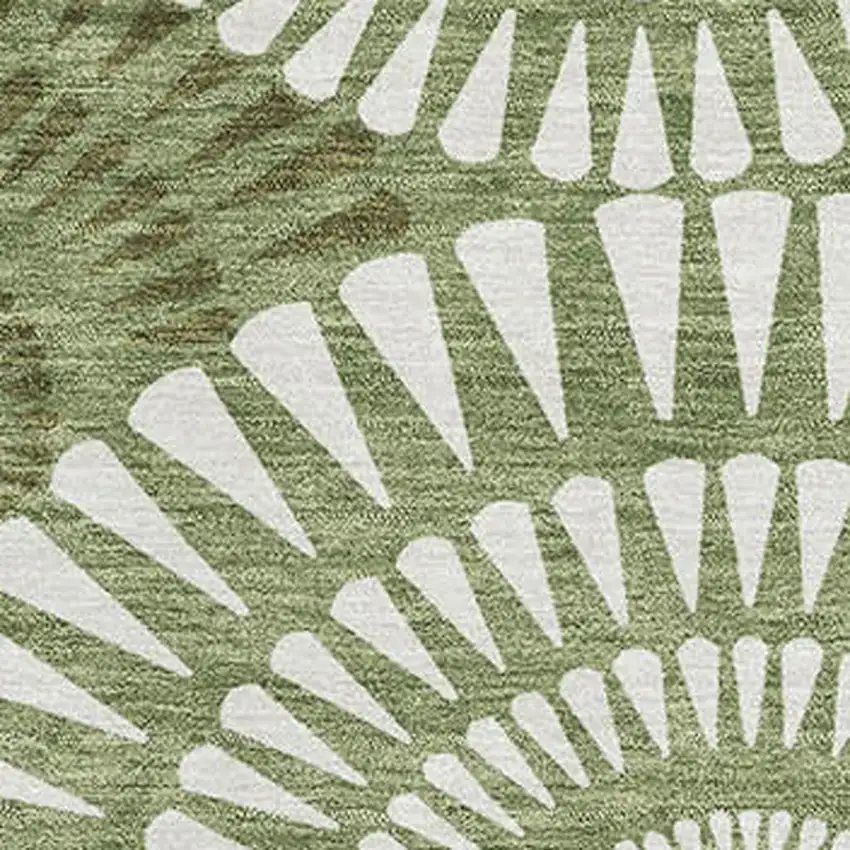 Green And Ivory Geometric Washable Area Rug With UV Protection Photo 3