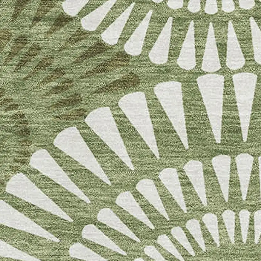 Green And Ivory Geometric Washable Area Rug With UV Protection Photo 3