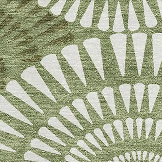Green And Ivory Geometric Washable Area Rug With UV Protection Photo 3