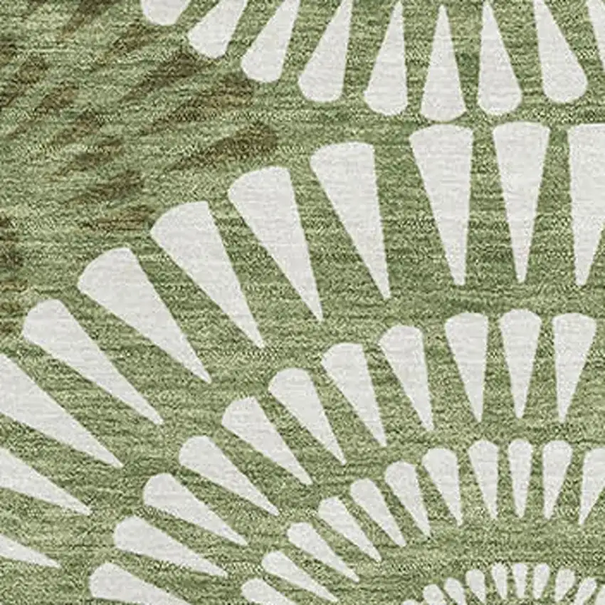 Green And Ivory Geometric Washable Area Rug With UV Protection Photo 3