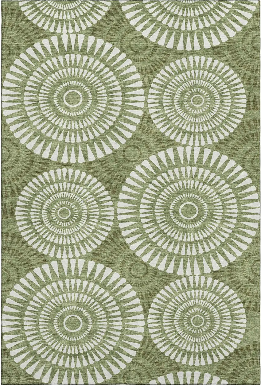 Green And Ivory Geometric Washable Area Rug With UV Protection Photo 1