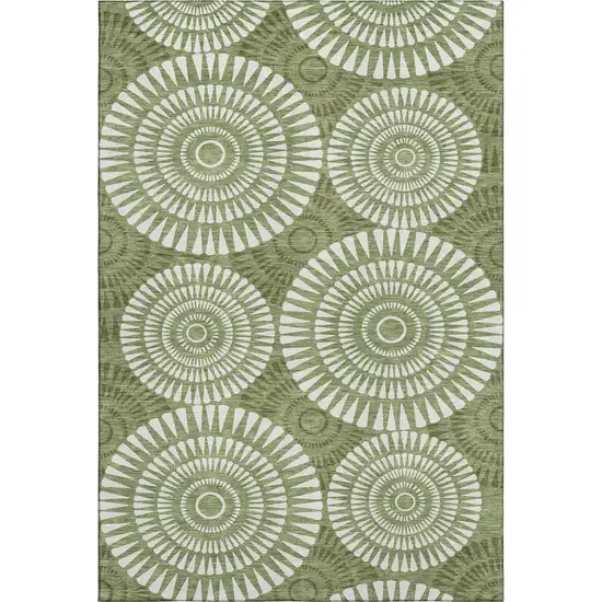 Green And Ivory Geometric Washable Area Rug With UV Protection Photo 1