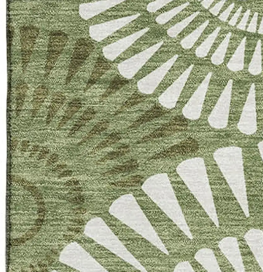 Green And Ivory Geometric Washable Area Rug With UV Protection Photo 3