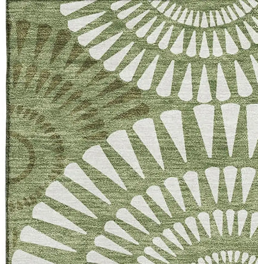 Green And Ivory Geometric Washable Area Rug With UV Protection Photo 4