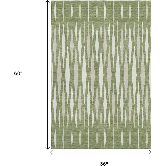 Green And Ivory Geometric Washable Area Rug With UV Protection Photo 3