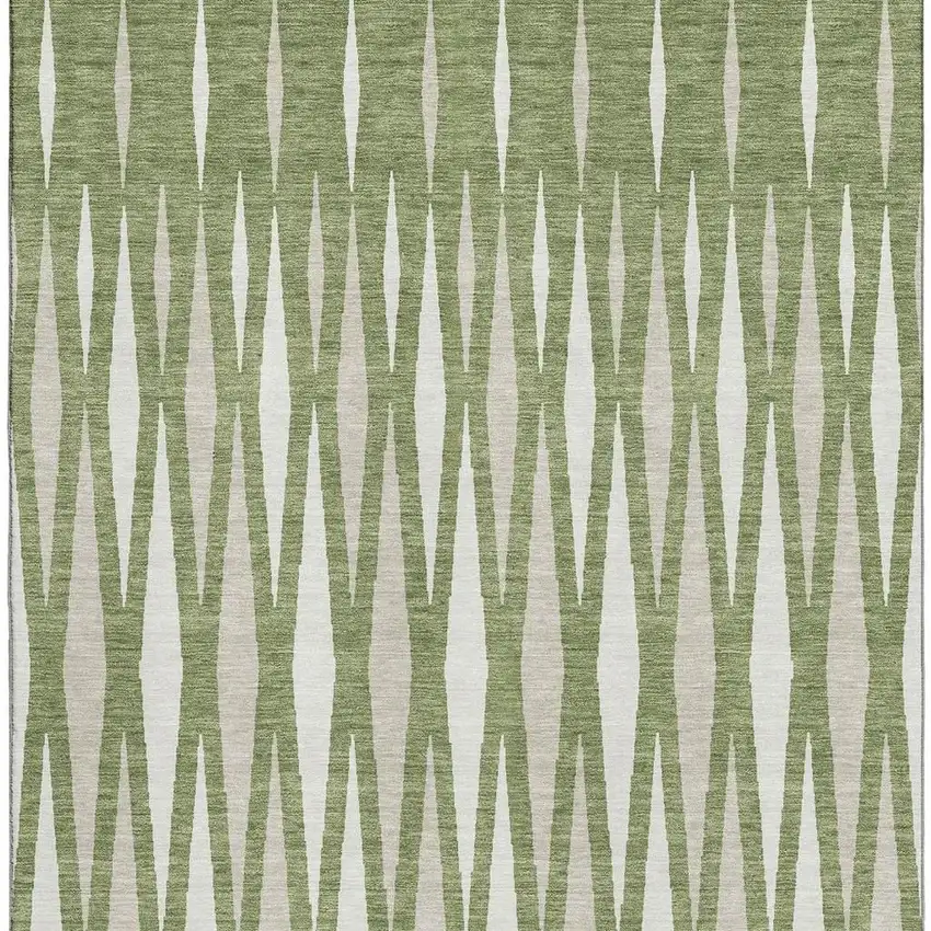 Green And Ivory Geometric Washable Area Rug With UV Protection Photo 3