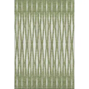 Photo of Green And Ivory Geometric Washable Area Rug With UV Protection