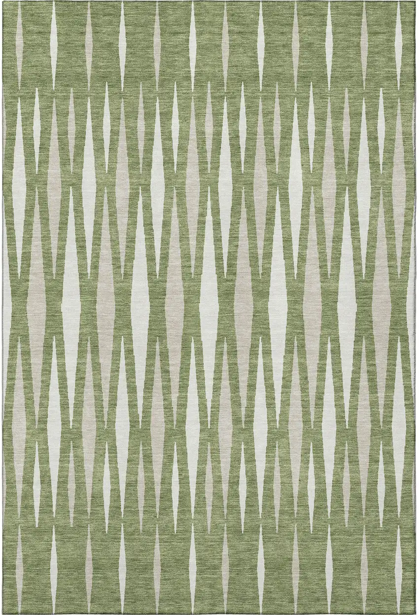 Green And Ivory Geometric Washable Area Rug With UV Protection Photo 4