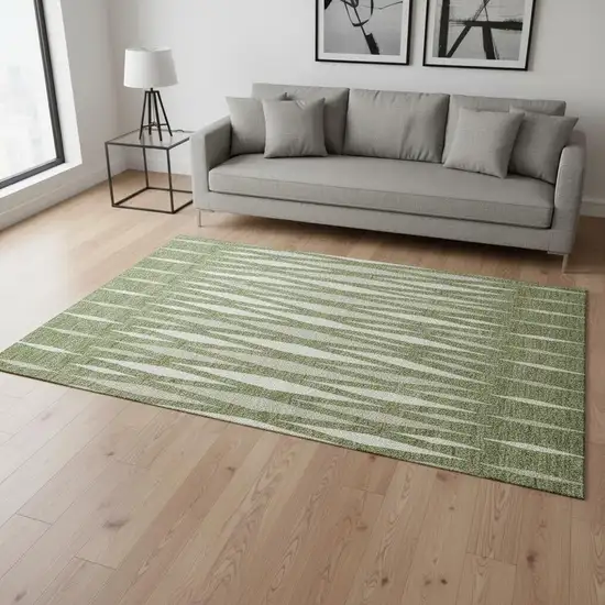 Green And Ivory Geometric Washable Area Rug With UV Protection Photo 2