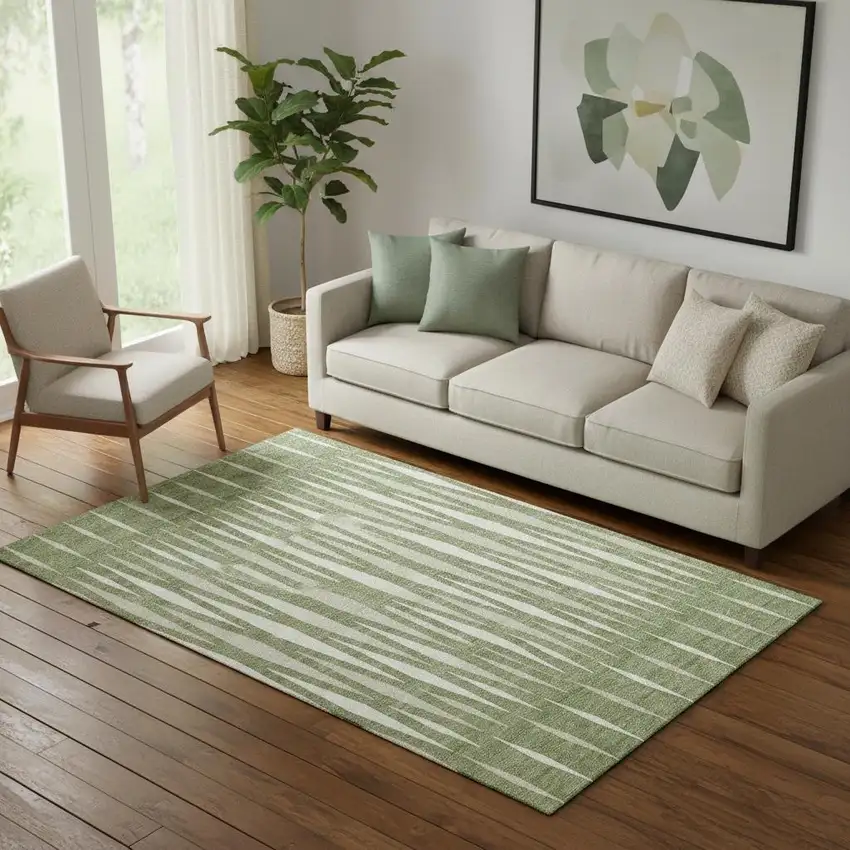 Green And Ivory Geometric Washable Area Rug With UV Protection Photo 1