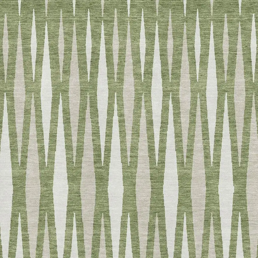 Green And Ivory Geometric Washable Area Rug With UV Protection Photo 3