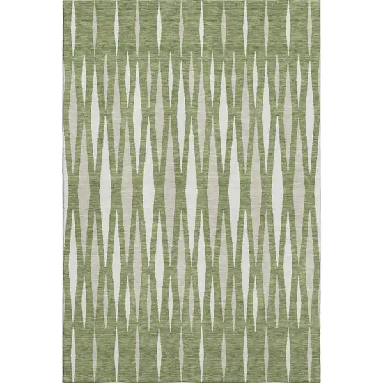 Green And Ivory Geometric Washable Area Rug With UV Protection Photo 1