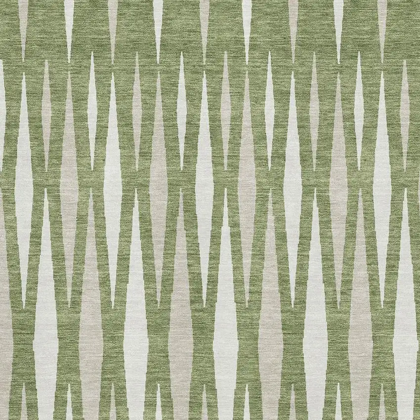 Green And Ivory Geometric Washable Area Rug With UV Protection Photo 3