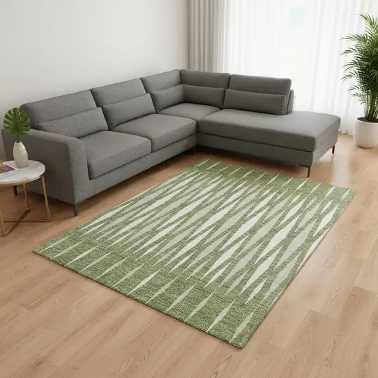 Green And Ivory Geometric Washable Area Rug With UV Protection Photo 2