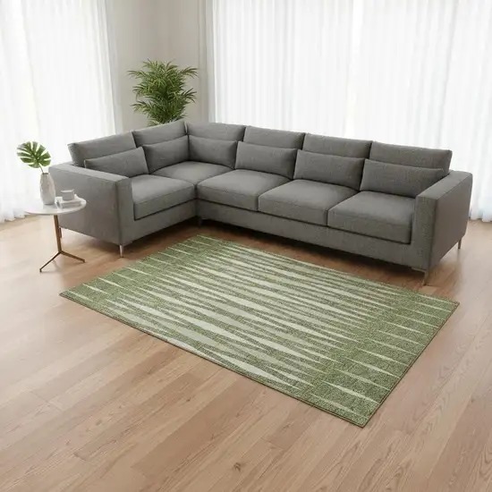 Green And Ivory Geometric Washable Area Rug With UV Protection Photo 2