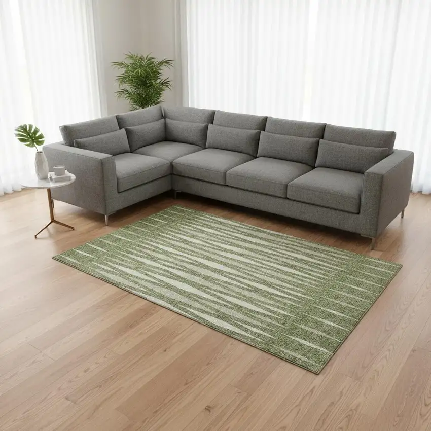 Green And Ivory Geometric Washable Area Rug With UV Protection Photo 2