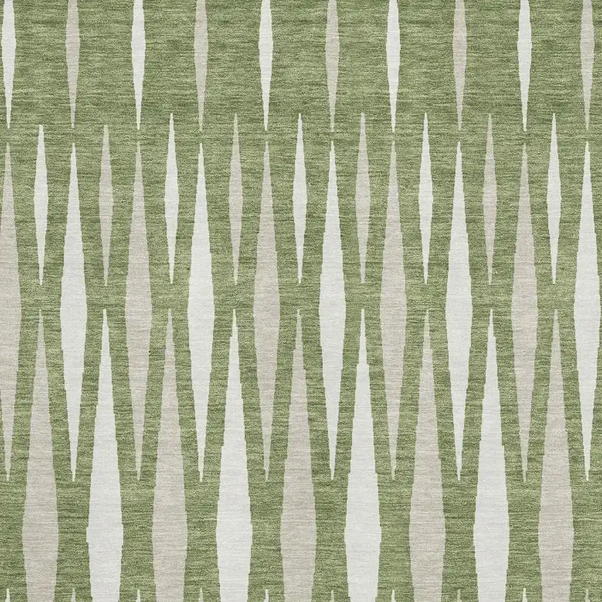 Green And Ivory Geometric Washable Area Rug With UV Protection Photo 3