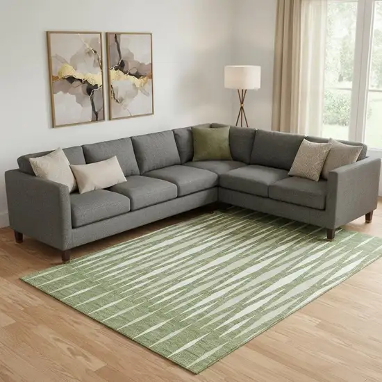 Green And Ivory Geometric Washable Area Rug With UV Protection Photo 1