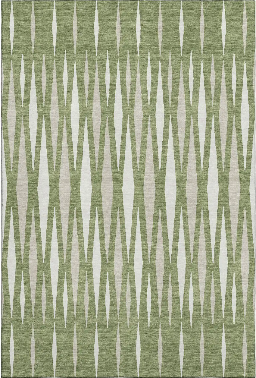 Green And Ivory Geometric Washable Area Rug With UV Protection Photo 1