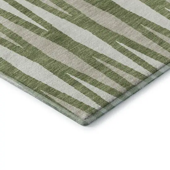 Green And Ivory Geometric Washable Area Rug With UV Protection Photo 7