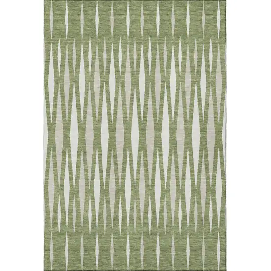 Green And Ivory Geometric Washable Area Rug With UV Protection Photo 3